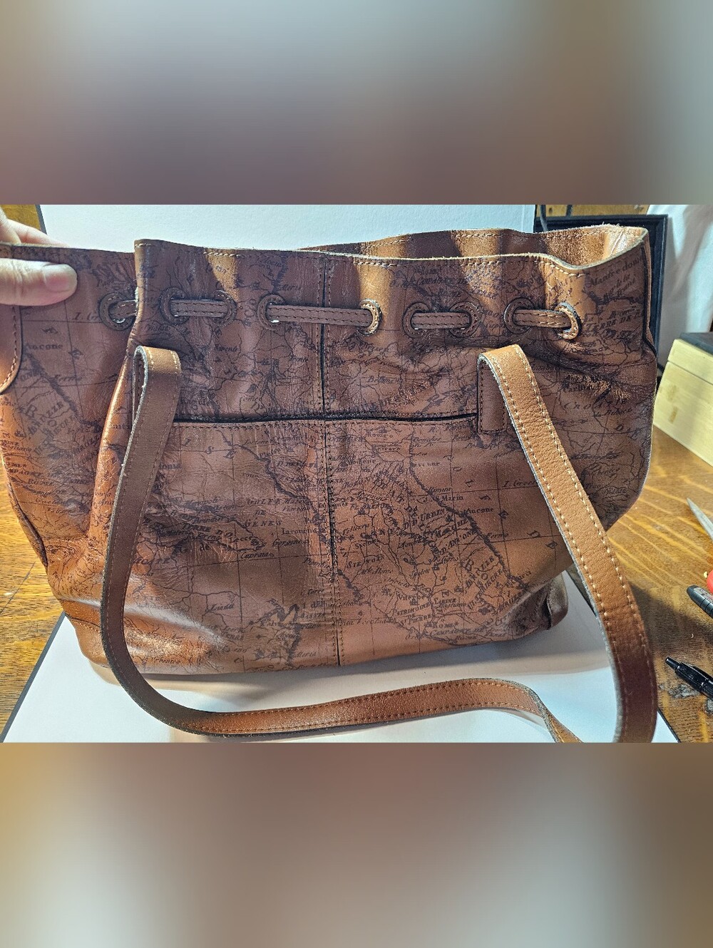 Patricia Nash Leather Drawstring Witney Tote - English Garden Map